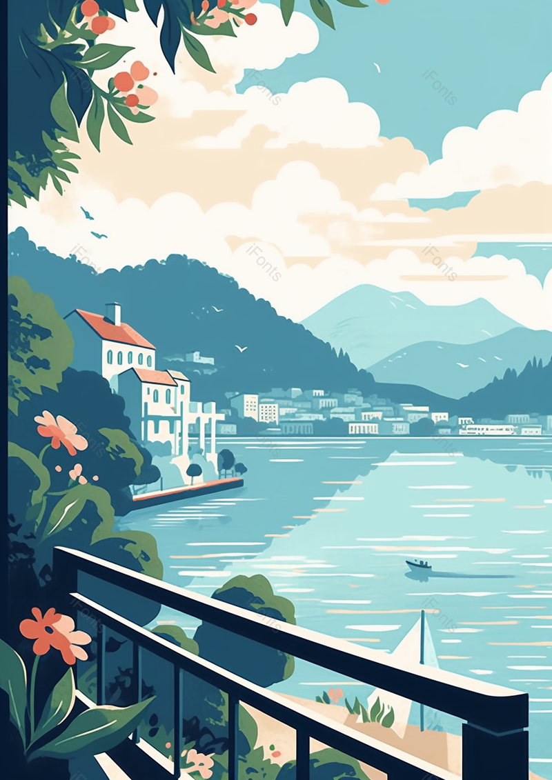 夏天河边的露台背景,插画/手绘图,插画/手绘图库,插画/手绘图下载,插画/手绘